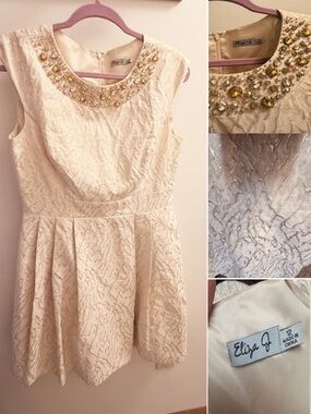 Eliza J Womens Cream Jewel-Neck Party Dress.